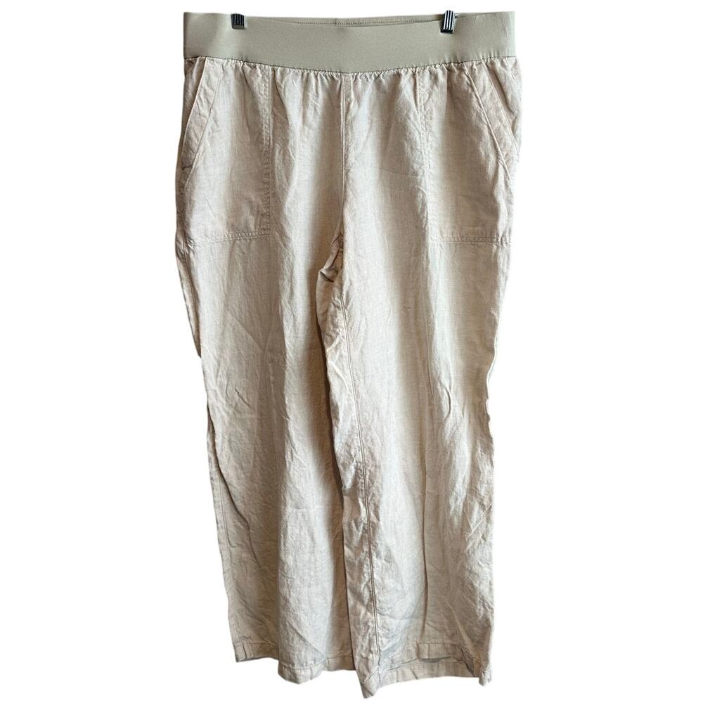 Lands' End Linen Wide Leg Pull on Pant 16W Khaki Tan